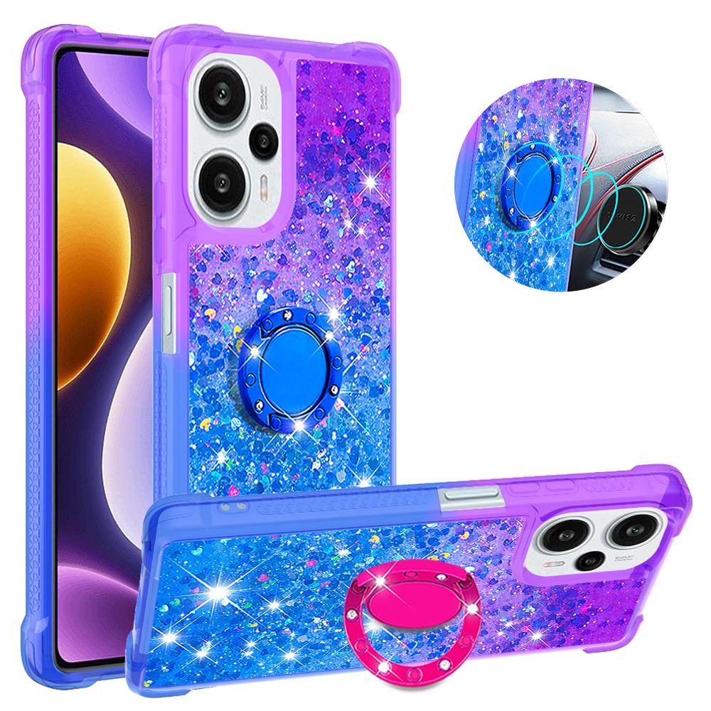 

For Xiaomi Redmi Note 12 Turbo/Poco F5 5G TPU Case with Kickstand Gradiant Quicksand Shockproof Cover Purple+Sky Blue