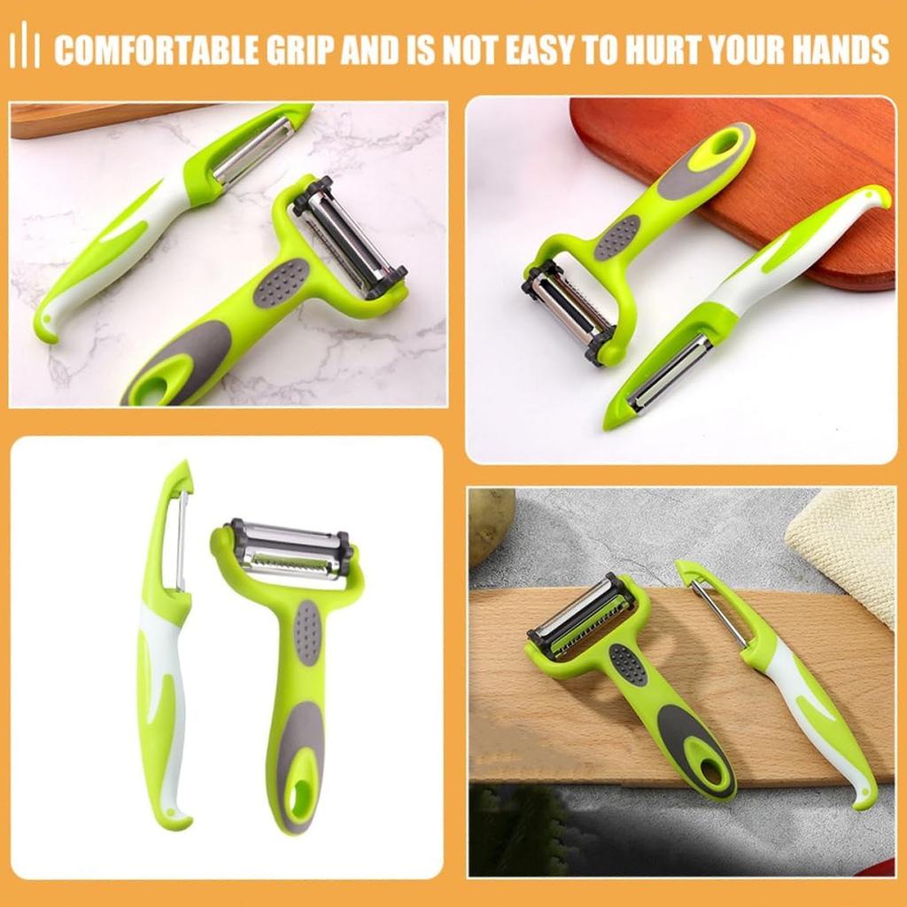 SINBINTA Vegetable and Fruit Peeler Set of 2, Stainless Steel/PP, 14x7.1cm/18x5.2cm, Ergonomic Non-Slip Handle, Easy To Clean, Green