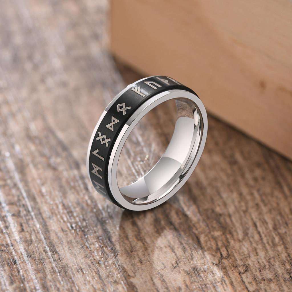 Anel Giratório Vnox 6/8mm para Homens Acessório para Alívio do Estresse Aliança Clássica de Aço Inoxidável Joia Esportiva Rúnica Viking Casual