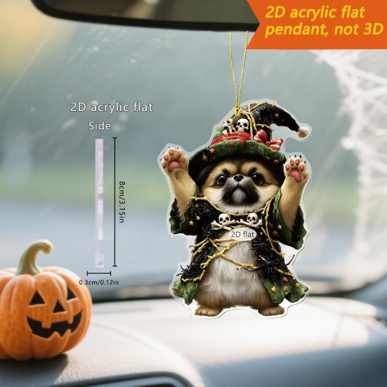 Car Hanging Ornament Cartoon Animals 2D Flat Acrylic Car Rearview Mirror Charm Halloween Auto Interior Pendant for Window Wall