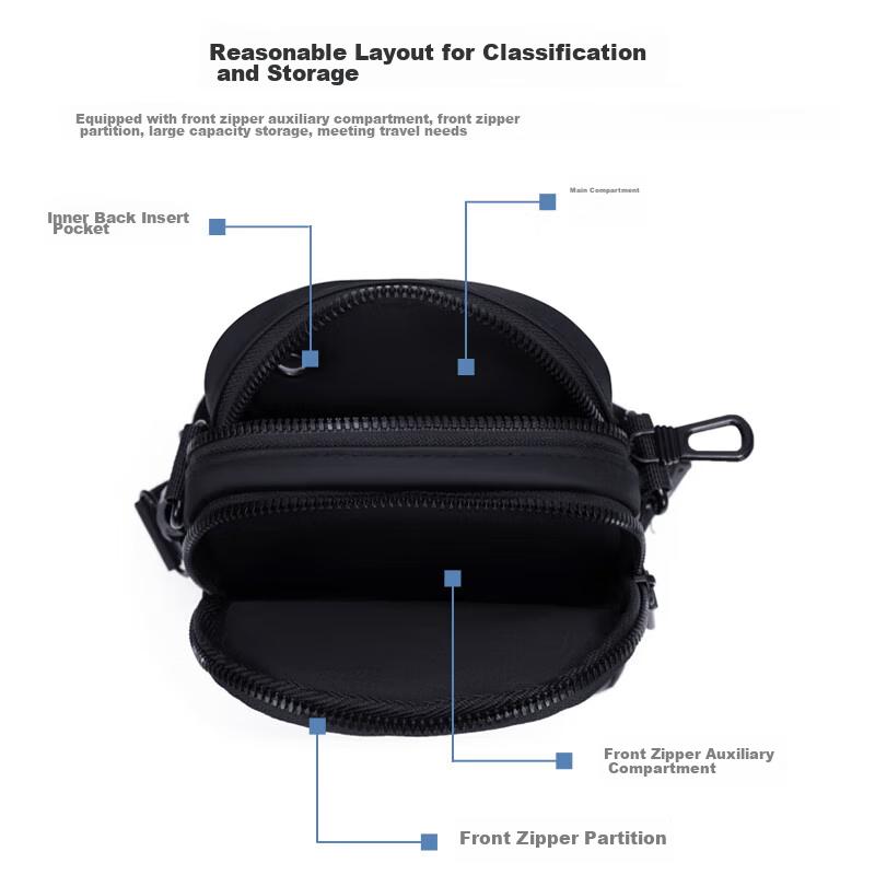 GOLF Casual Crossbody Bag, Lightweight Phone Pouch, Water-Resistant Sport Bag, Black