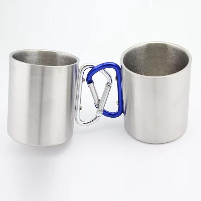 Stainless Steel Water Bottle with Carabiner Handle Metal Cup 220ml/7oz Suitable for Outdoor Sports Camping Hiking Mountaineering 201-300ml