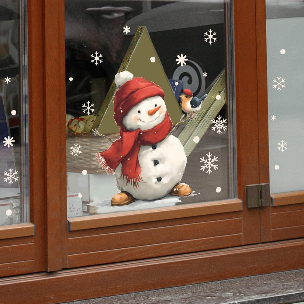 Cartoon Snowman Bird and Snowflake Glass Window Decoration Stickers for Home Beautification
