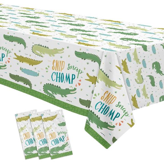 Alligator Party Decorations Tablecloth, 3pcs Disposable Alligator Birthday Party Supplies Tablecover, Reptile Crocodile Table Cloth for Birthday Baby