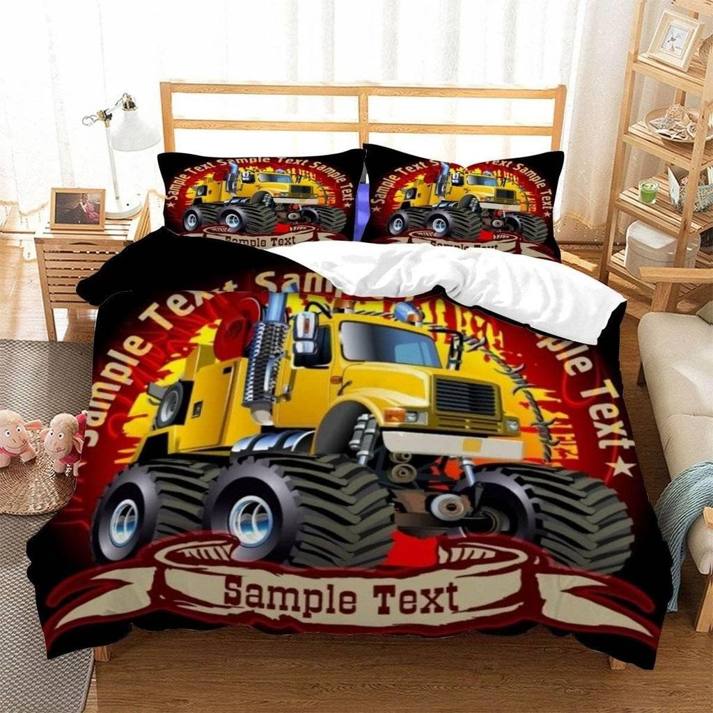 Racing themed bedding 3D printed cartoon monster truck pattern, soft down anti allergy down duvet cover, adult bedding set, teen