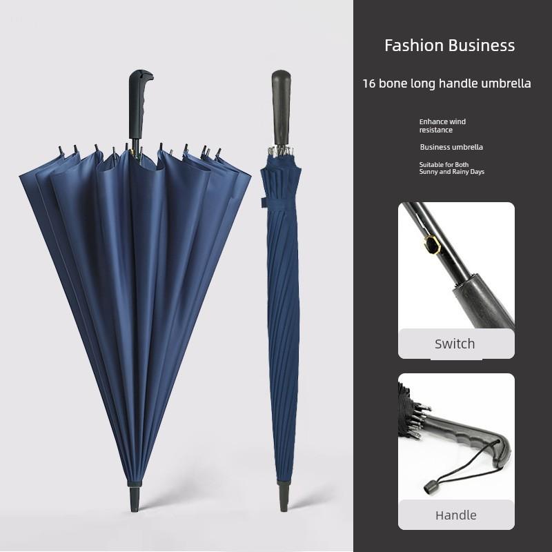 16-Rib Solid Color Straight Umbrella, Dual-Purpose for Sun and Rain, Golf Umbrella, Business Long-Handle Umbrella, Promotional Umbrella, Can Add Logo