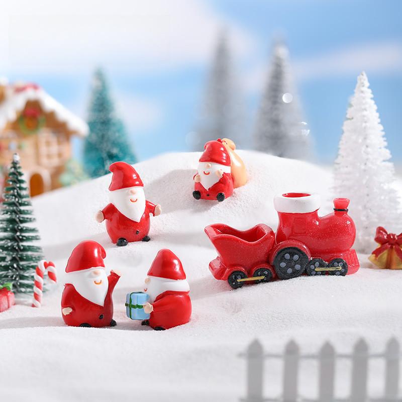 Adorable Christmas Resin Figurine Set With Santa Claus And Mini Snow Scene Accessories
