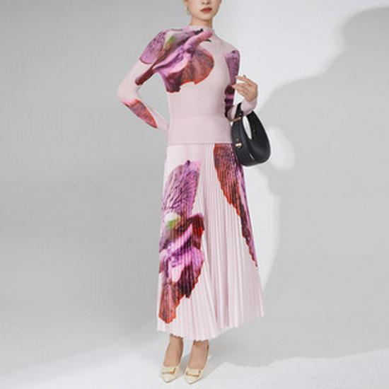 Pleated Skirt & Striped Long-Sleeve Top Two-Piece Set for Women - Spring Collection