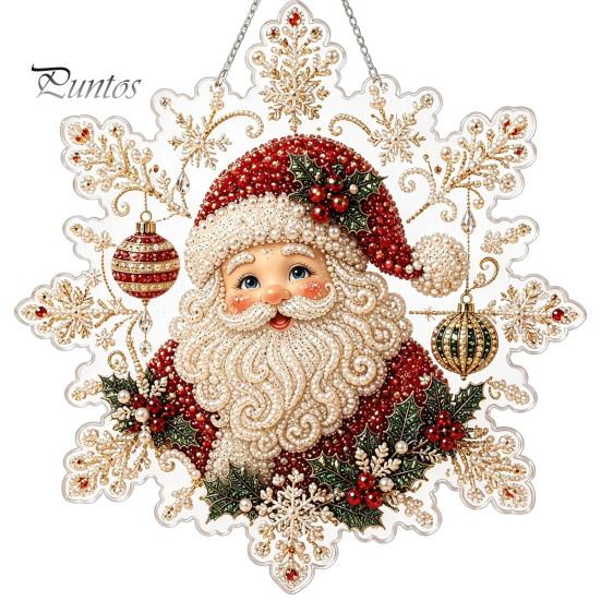 Funkelndes Edelstein-Kunstprojekt Weihnachts-Faux-Perlen-Malerei Sonnenfänger-Set, Acryl-Schneeflockenförmige Platte mit Spitze Kreatives Geschenk für Frauen Kante, 3D