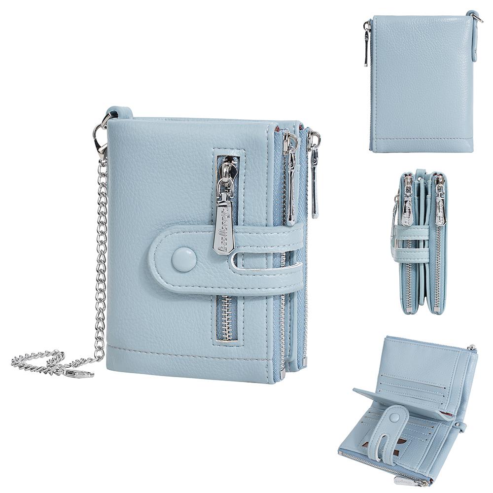 Women's Wallet with Keychain Strap Card Holder Coin Zip Pocket Ins Style Short Bifold Purse