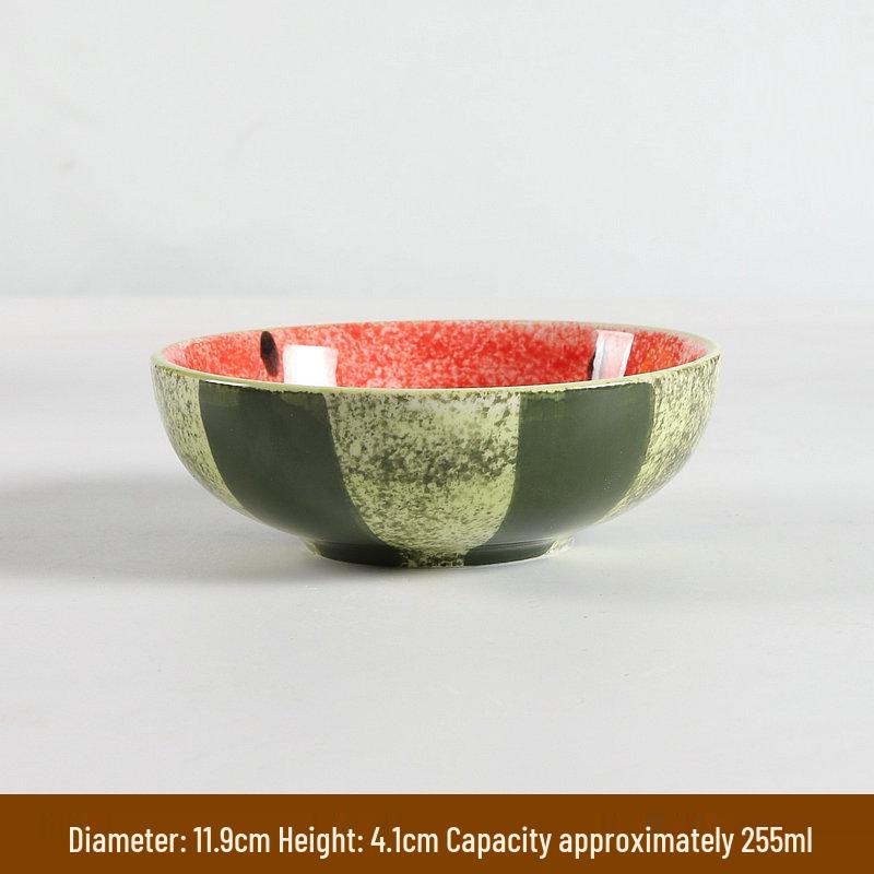 Hand-Painted Watermelon Design Large Ceramic Noodle Bowl with Underglaze Snails Pattern - Fresh, Deep & Stylish.
