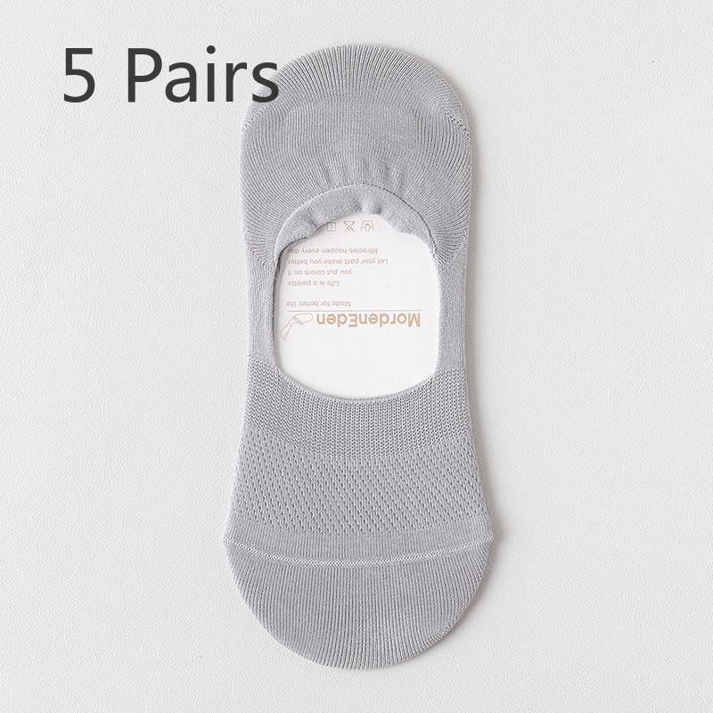 5 Pairs of Men's Summer Thin Cotton Odor-proof Invisible Non Slip Cotton Socks