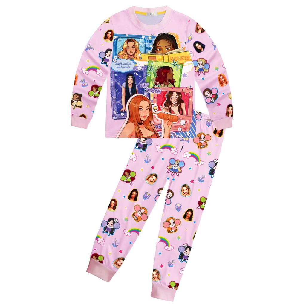 

81282 Girls Korea KATSEYE Print T-Shirt Top Pants Pajamas Sleepwear 110cm розовый