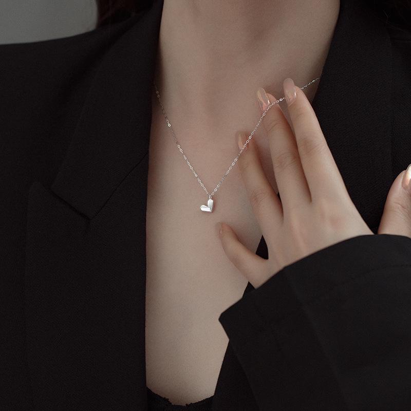 Banyan Tree S925 Silver Geometric Faceted Heart Pendant Necklace for Women