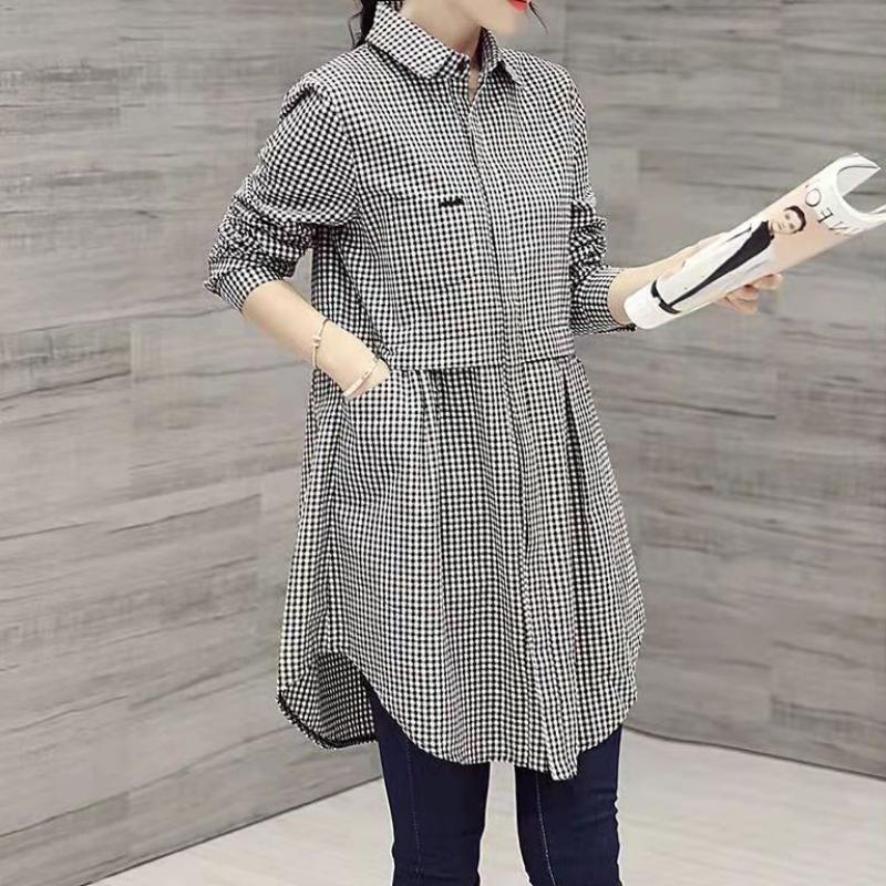 

Женская свободная повседневная модная клетчатая рубашка средней длины на весну и осень L