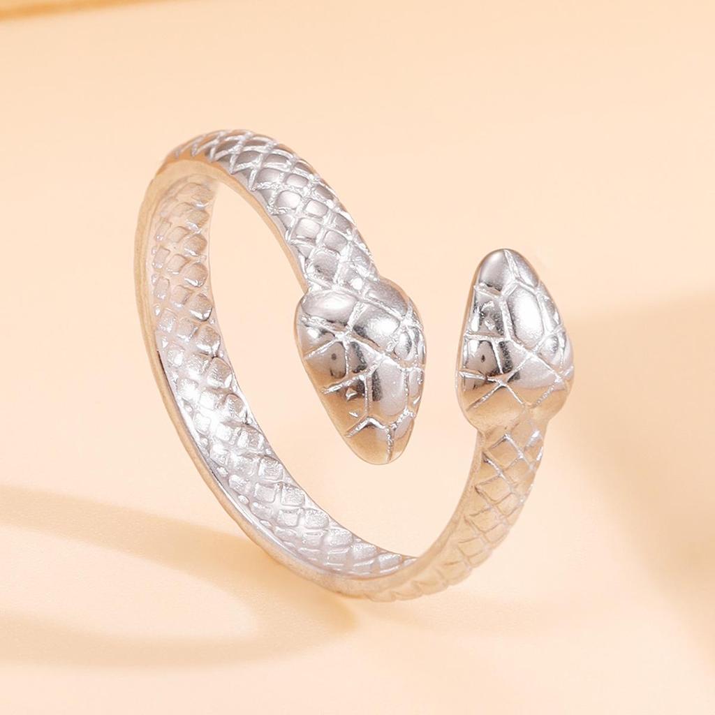 Retro Punk Double Snake Stainless Steel Adjustable Ring for Women