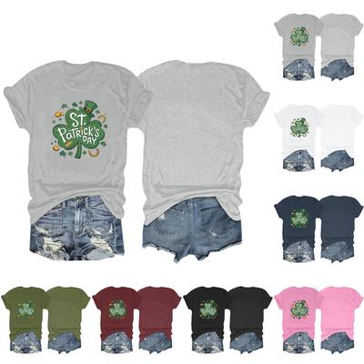 Women's Round Neck Saint Patrick's Day Print Short Sleeve Comfortable Casual Top