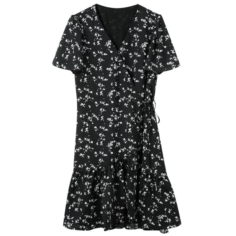 French Floral V-Neck A-Line Mini Dress S