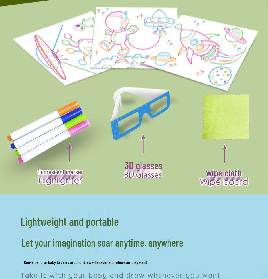 3D LED Fluorescent Children's Drawing Board – Multifunctional Early Education Luminous Toy