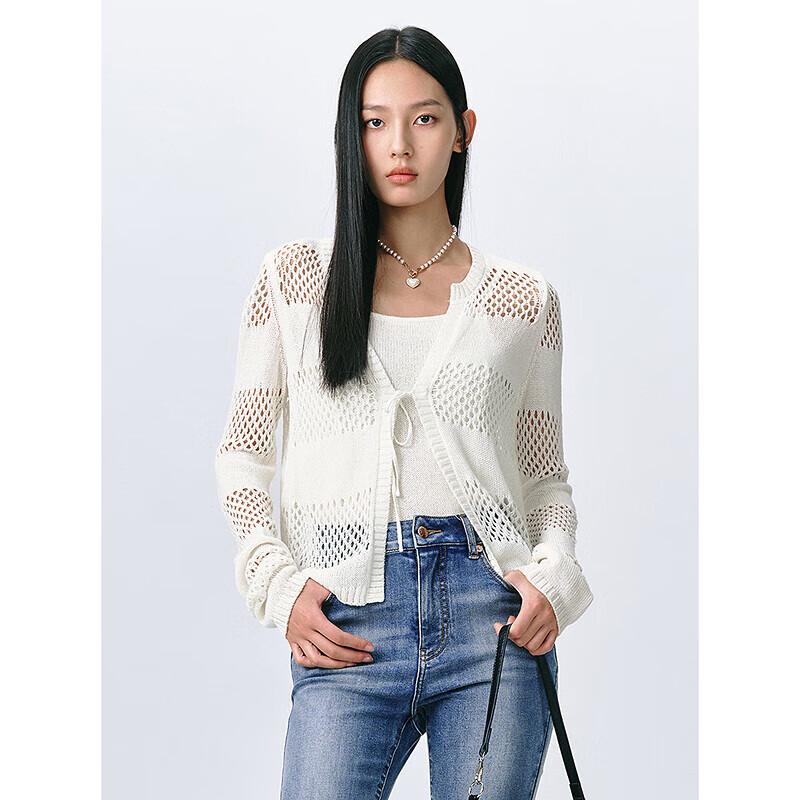 

PEACEBIRD Women s Two-Piece Hollow Knit Cardigan Set S