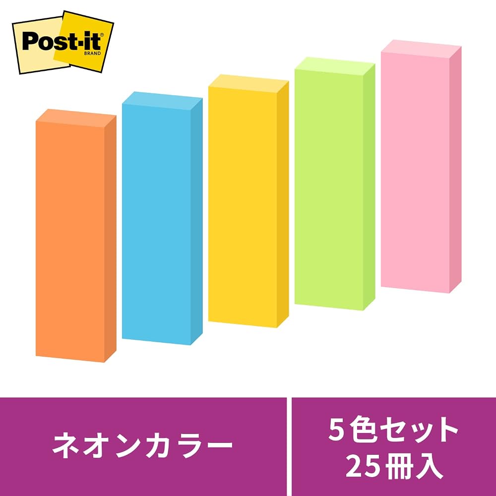 3M Post-it Notes Strong Adhesive Small Neon Color 50×15mm 90 Sheets Pads 7001SS-NE