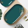 Set of 2 Peacock Green Oval Ceramic Fish Plates - Luxury Sushi and Dishware Set