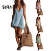 Party Dress Women Short Summer Fringed Deep V Neck Sleeveless Slip Elegant Casual Loose Boho Beach Spaghetti Strap Above Knee Mini