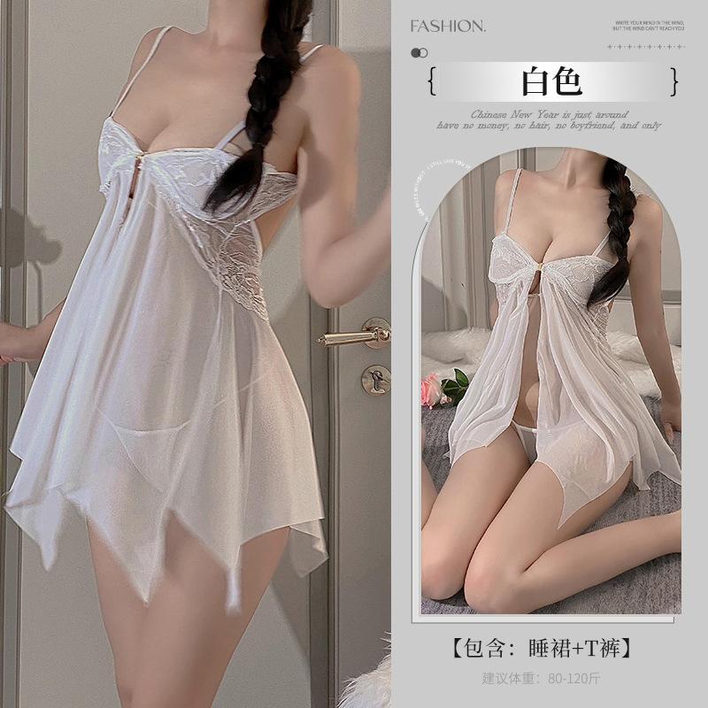 Sex underwear women's perspective mesh sexy temptation hot open suspender nightdress large size pajamas