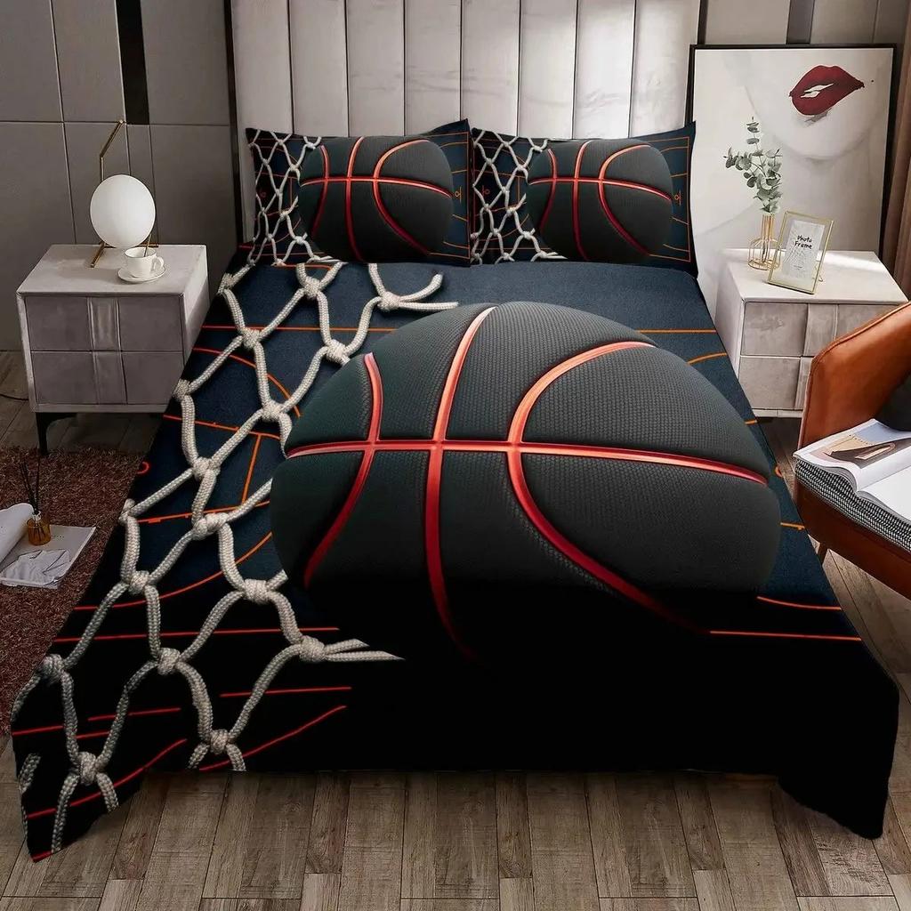 3D Basketball Duvet Cover King For Teen Boys Kids Fire Water Sports Bedding Set Microfiber Ball Game Quilt Cover With Pillowcase