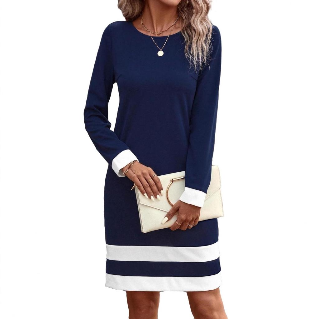 Elegantes Mode-Freizeitkleid für Damen mit Rundhalsausschnitt, Crossbody-Kleidung für Europäer & Amerikaner