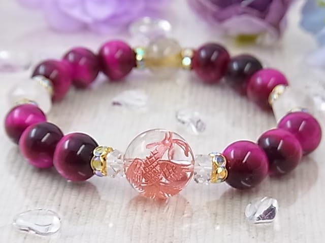 no Suzaku Crystal Love God Bracelet with Rose Pink Tiger and Rutile for Love and Money Power Stone Natural Stone Bracelet Includes Drawstring Bag 200