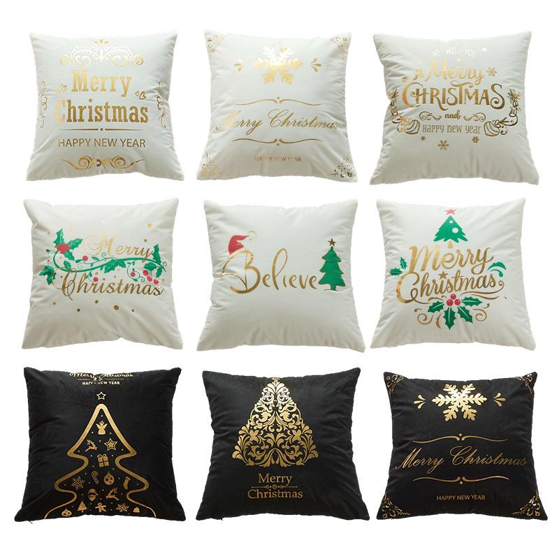 Christmas Atmosphere Bronzing Craftsmanship Festive Feel Pillow Cover Fabric Soft and Comfortable Home Sofa Pillow Bedside Cushion