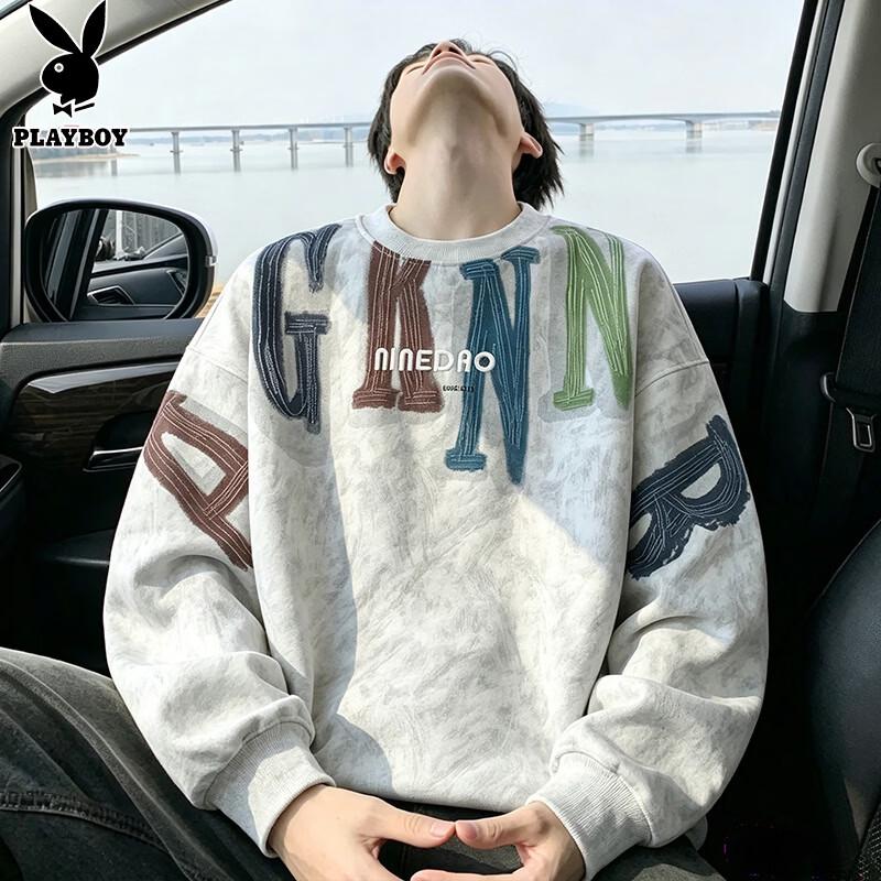 PLAYBOY Men's Casual Embroidered Long-Sleeve Sweatshirt