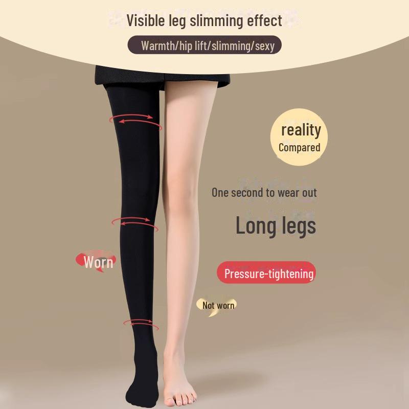 Women's Gray Velvet-Lined, No-Drop Pantyhose - Thick, Large Size, Slimming, Perfect for Spring, Autumn, & Winter