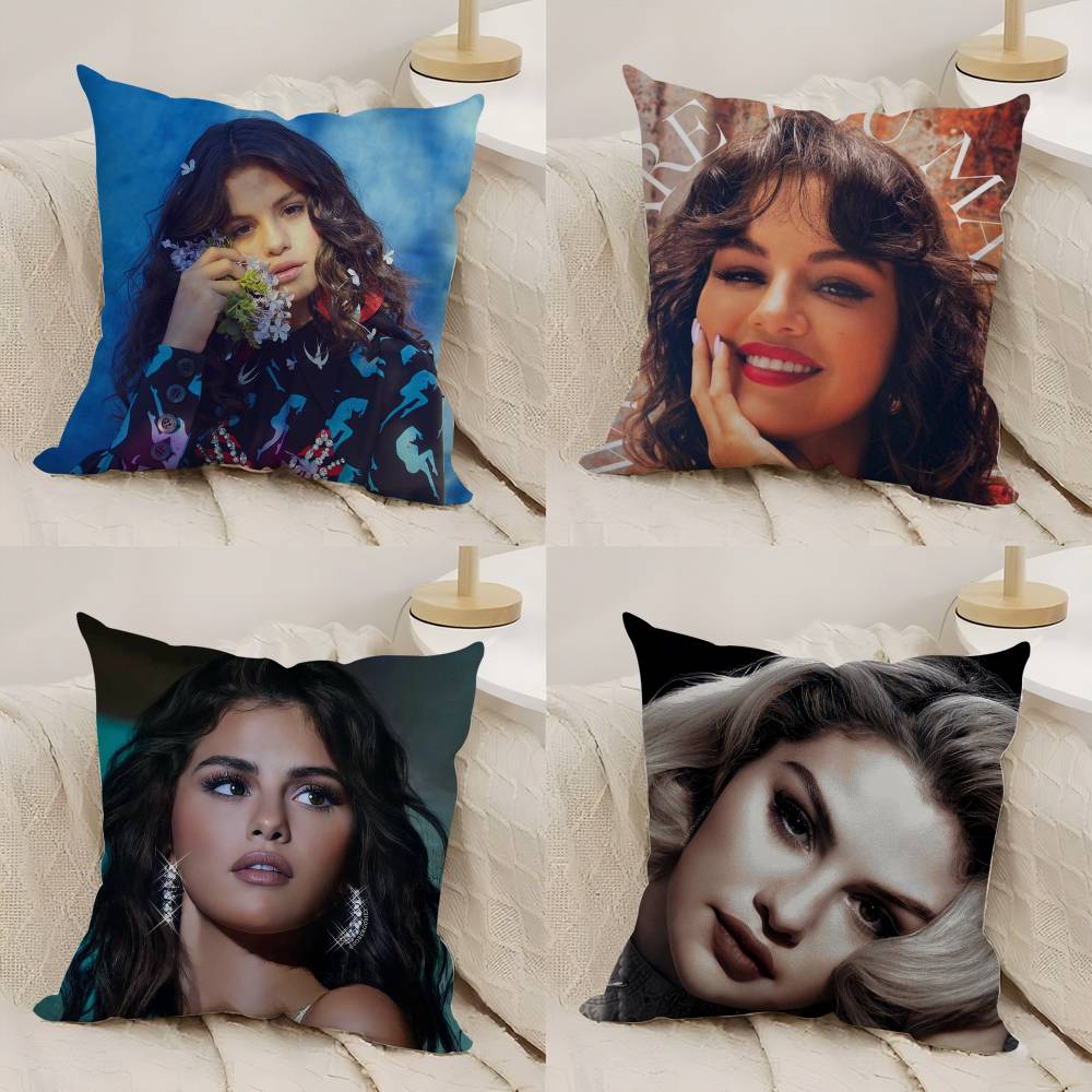 Hot Singer S-Selena G-Gomez Pillow Case Home Dorm Chair Back Short Plush Double-Sided Printing Office Nap Time Cushion Cover