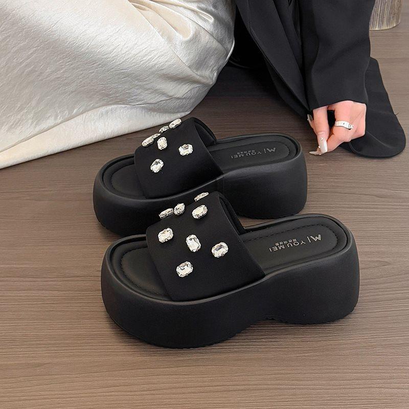 Thick Bottom Women's Slippers 2025Summer New Open Toed Slippers Fashion Casual Platform Sandal Luxury Rhinestone Women Sandalias
