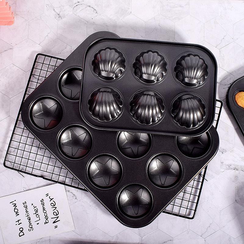 6 & 12 Holes Round and Heart Shape Cake Pan Cupcake Mold Nonstick Carbon Steel Baking Tray Set
