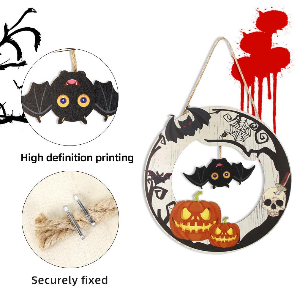Halloween Wooden Hanging Sign Ghost Skull Pumpkin Bat Doorplate Decoration for Porch Decor Home Bar Room Halloween Decoration