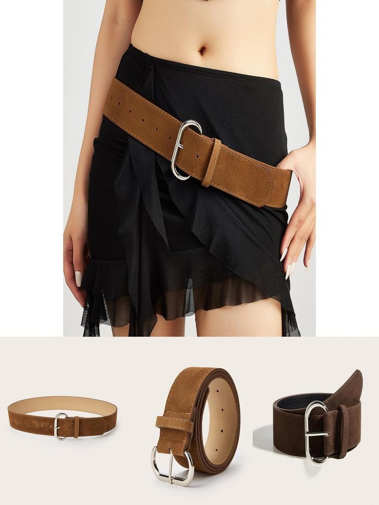 Street Style Solid Color Suede Women Casual Wide Belt For Trendy Womens Accessories