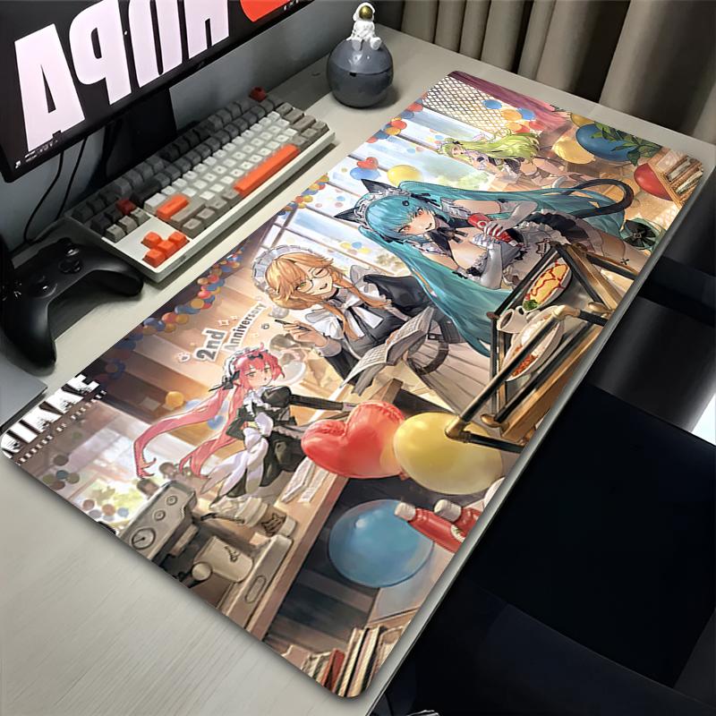Large Gaming Mouse Pad with Antislip Base and Stitched EdgesAnime Girl with Big Gun Print Desk Mat for PC Laptop Gaming