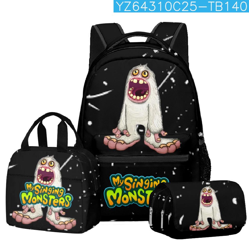 Classic Popular Novelty Singing Monsters 3D Print 3pcs/Set Student School Bags Travel Notebook Backpack Lunch Bag Pencil Case