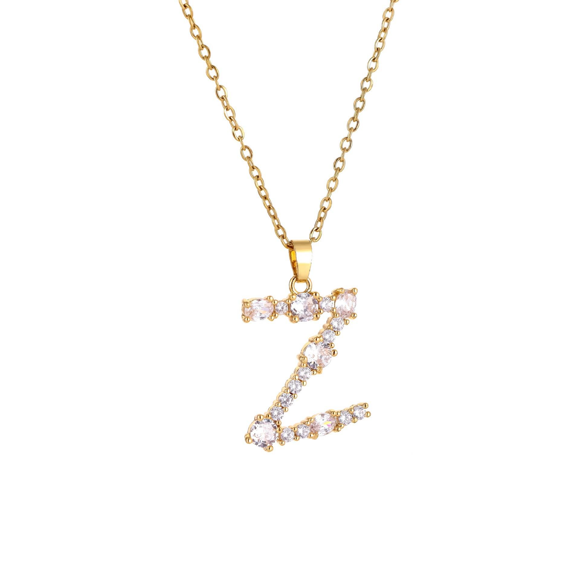 

Luxury 26 Letter Necklace Women Unique Design White Zircon Crystal Collarbone Chain Party Jewelry Christmas Gift
