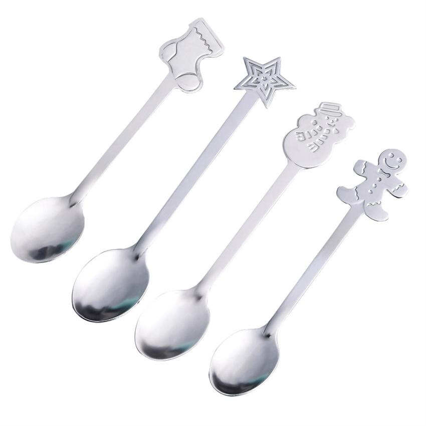 4Pcs Christmas Coffee Spoons with Gift Box Stainless Steel Snowman Star Dessert Spoons Teaspoons Cutlery Spoon Christmas Gift