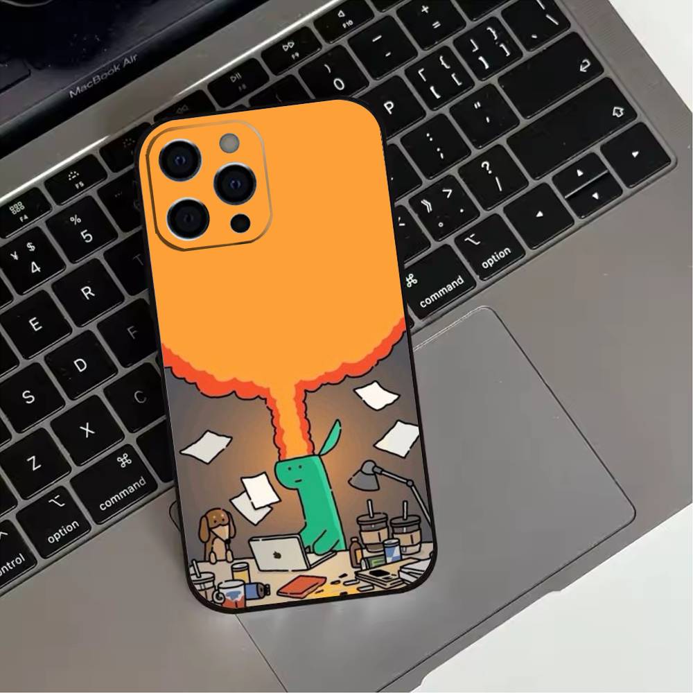 JOGUMAN Studio Dinosaur Cut Phone Case For iPhone 17,16,15,14,13,12,11 Plus,Pro Max,XS,Soft Silicone Black Cover