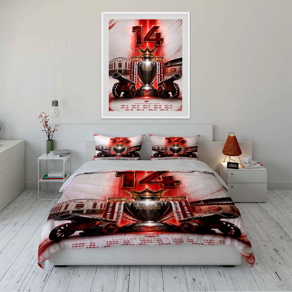 Arsenal Voetbal Trofee Set Beddengoed Dekbedovertrek Set Dekbedovertrek Kussenslopen Woondecoratie (1 * Dekbedovertrek 2 * Kussenslopen, zonder dekbedvulling)