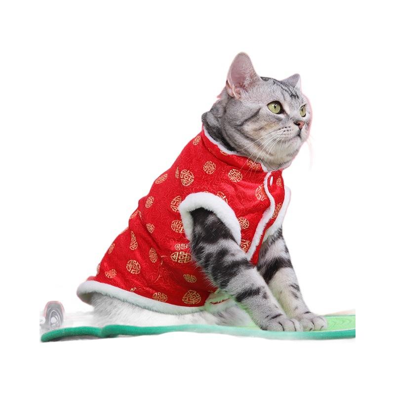 Warm Tang Suit Pet Clothes: Festive Cotton Coat for Cats and Small Dogs