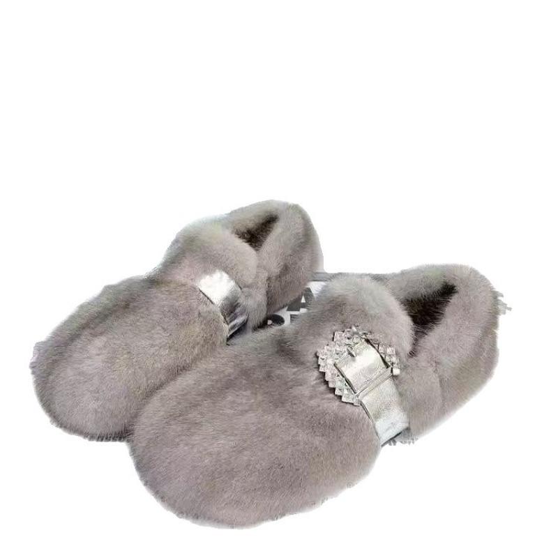 Winter Botines Women Fur Shoes Indoor Outdoor Warmth Anti-slip Comfort Thick Sole Casual Home Mary Janes Shoes Women Snow Boots