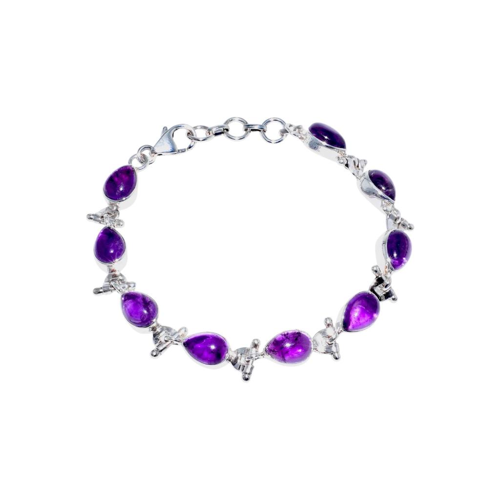 Rare Cabochon Amethyst Tennis Bracelet: 925 Sterling Silver