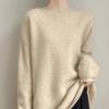 100% Pure Wool Women's Round Neck Knit Sweater - Long Sleeve, Loose, Lazy Style for Autumn/Winter