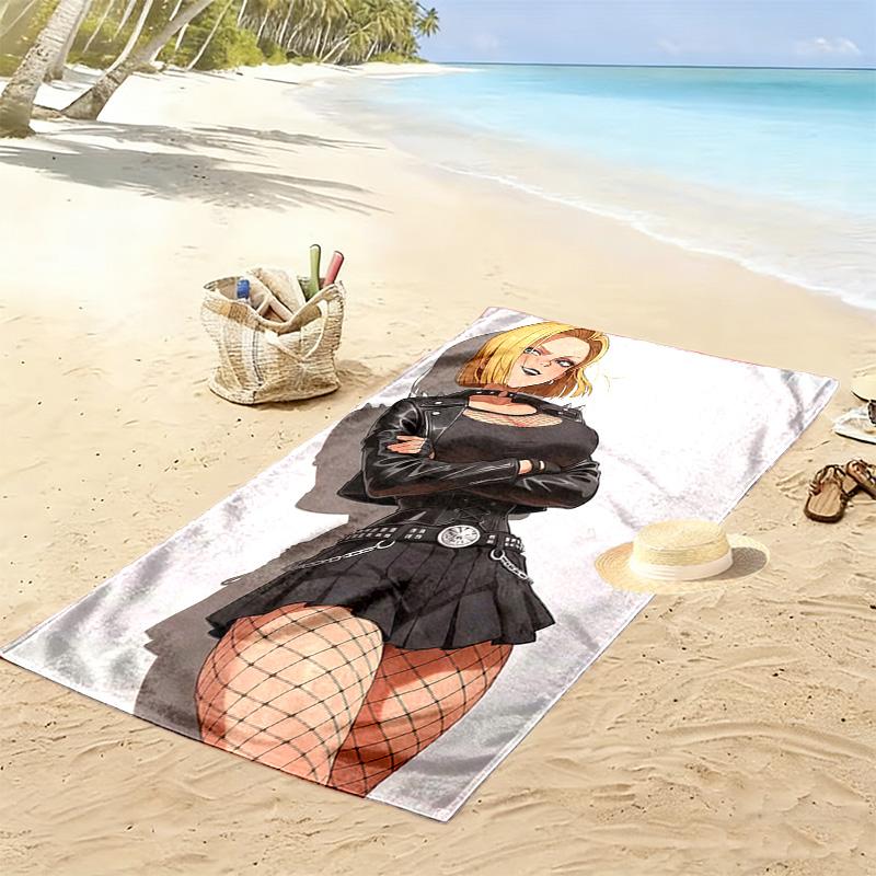 Android 18 Print Beach Towel, Large Soft Quick Dry Towel for Beach Camping Swimming